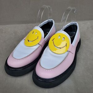 Smiley X Joshua Sanders Pink Multicolor Leather Loafer Yellow Smiley Sz EU 39